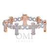 10K GOLD TWO TONE ROUND AND BAGUETTE DIAMONDS CROSS INFINITY CHAIN BRACELET 5.60 CT