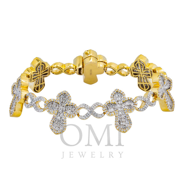 14K GOLD ROUND AND BAGUETTE DIAMONDS CROSS INFINITY CHAIN BRACELET 6.50 CT