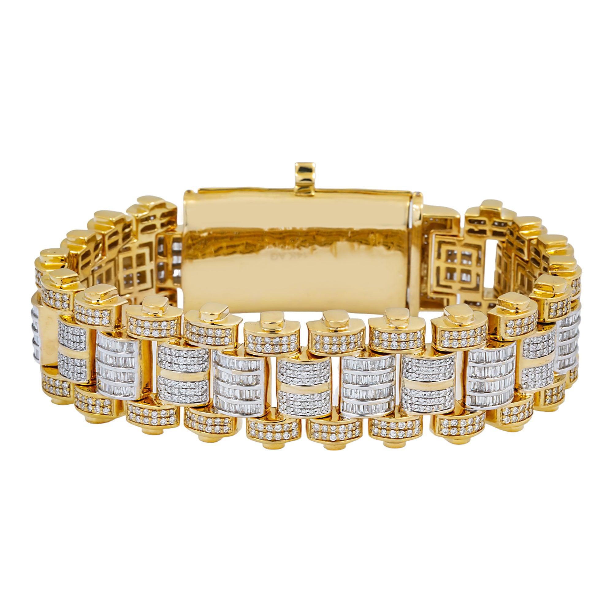 14K GOLD ROUND AND BAGUETTE DIAMOND JUBILEE BRACELET 8.00 CT