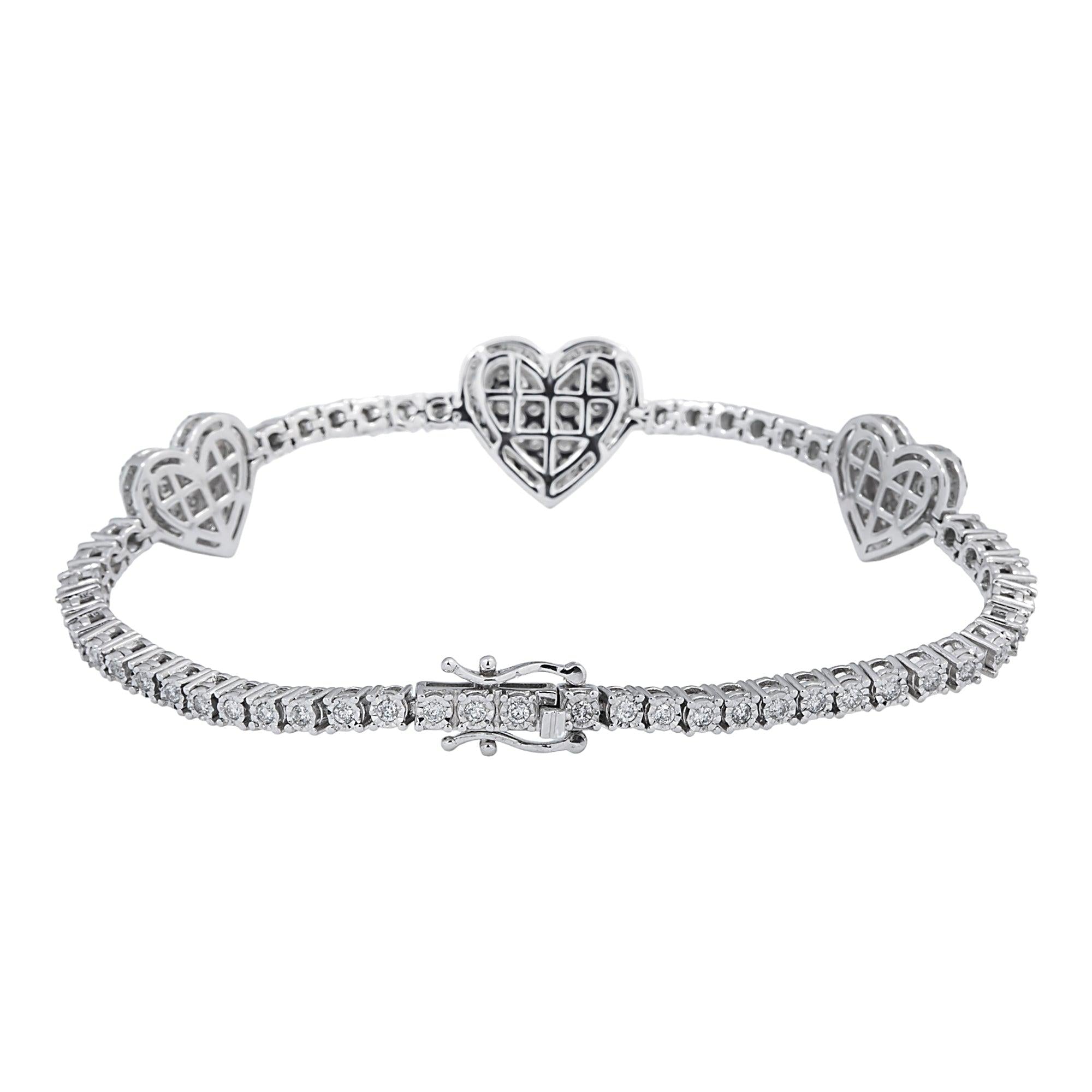 10K GOLD ROUND DIAMOND HEARTS TENNIS BRACELET 2.00 CT