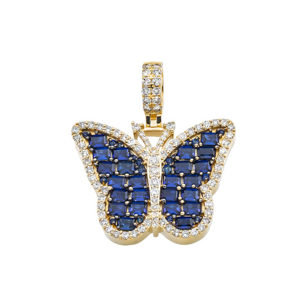 14K GOLD ROUND DIAMOND AND SAPPHIRE GEMSTONE BUTTERFLY PENDANT 5.15 CTW