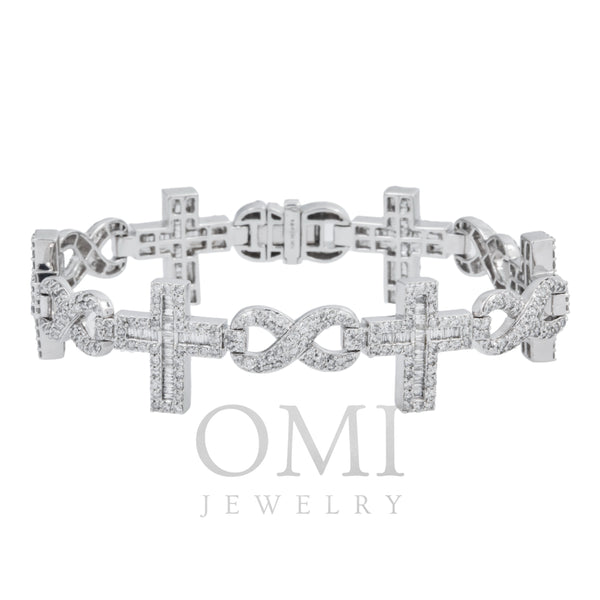 10K GOLD ROUND AND BAGUETTE DIAMONDS CROSS INFINITY CHAIN BRACELET 7.65 CT