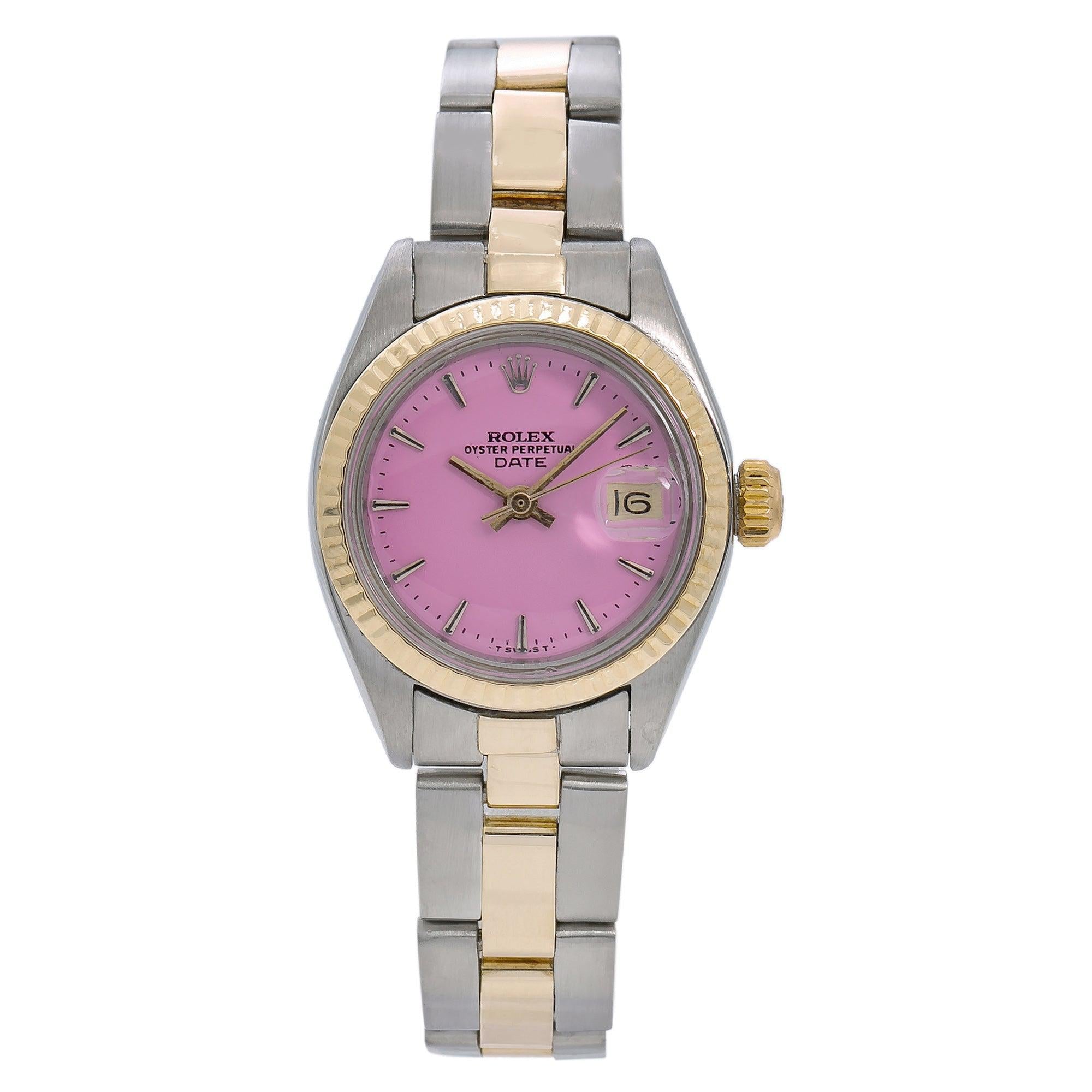 Rolex Datejust 26MM 69173 Pink Dial Yellow Gold Fluted Bezel Two Tone Oyster Bracelet