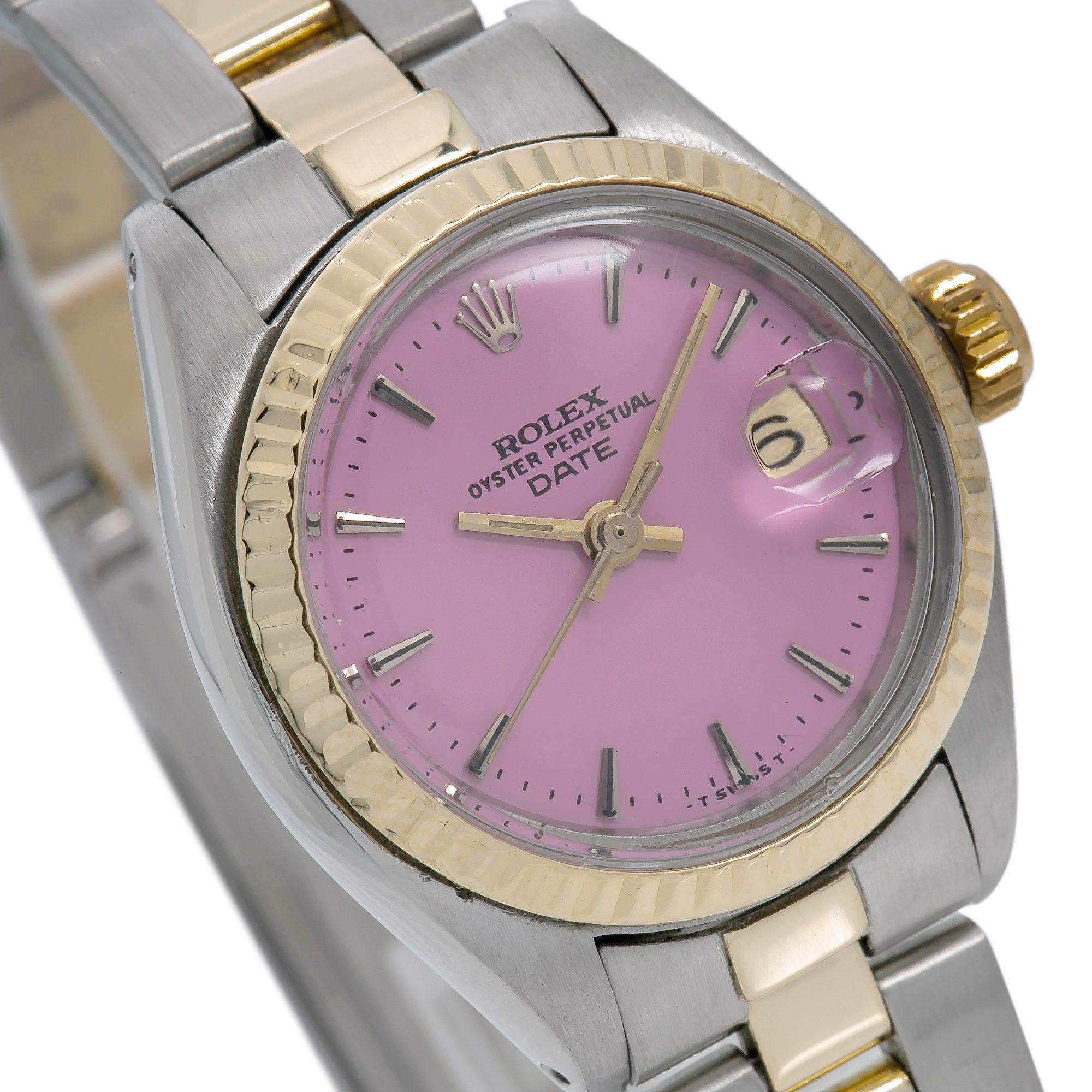 Rolex Datejust 26MM 69173 Pink Dial Fluted Bezel Two Tone Yellow Gold Oyster Bracelet