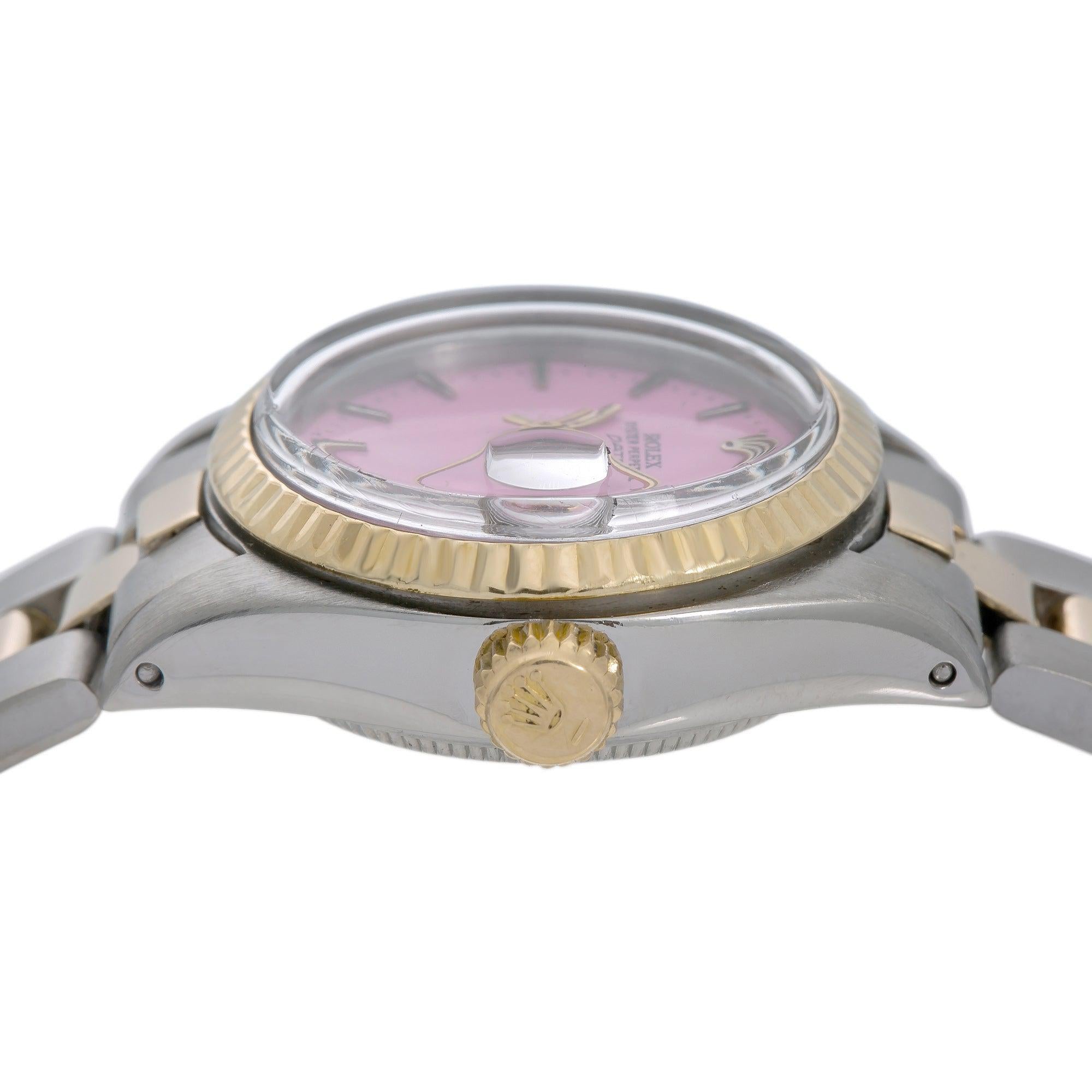 Rolex Datejust 26MM 69173 Pink Dial Fluted Bezel Two Tone Yellow Gold Oyster Bracelet