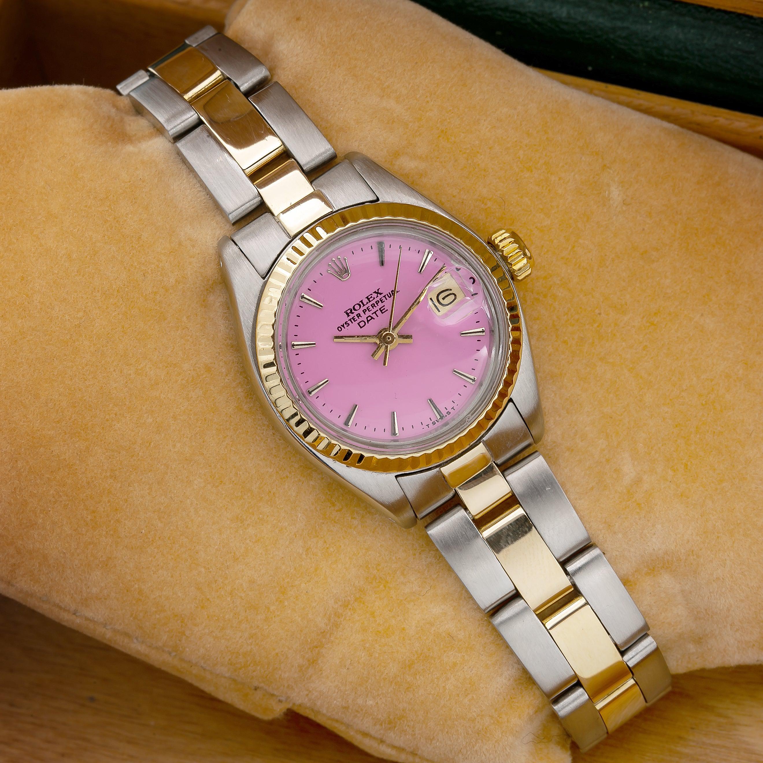 Rolex Datejust 26MM 69173 Pink Dial Fluted Bezel Two Tone Yellow Gold Oyster Bracelet