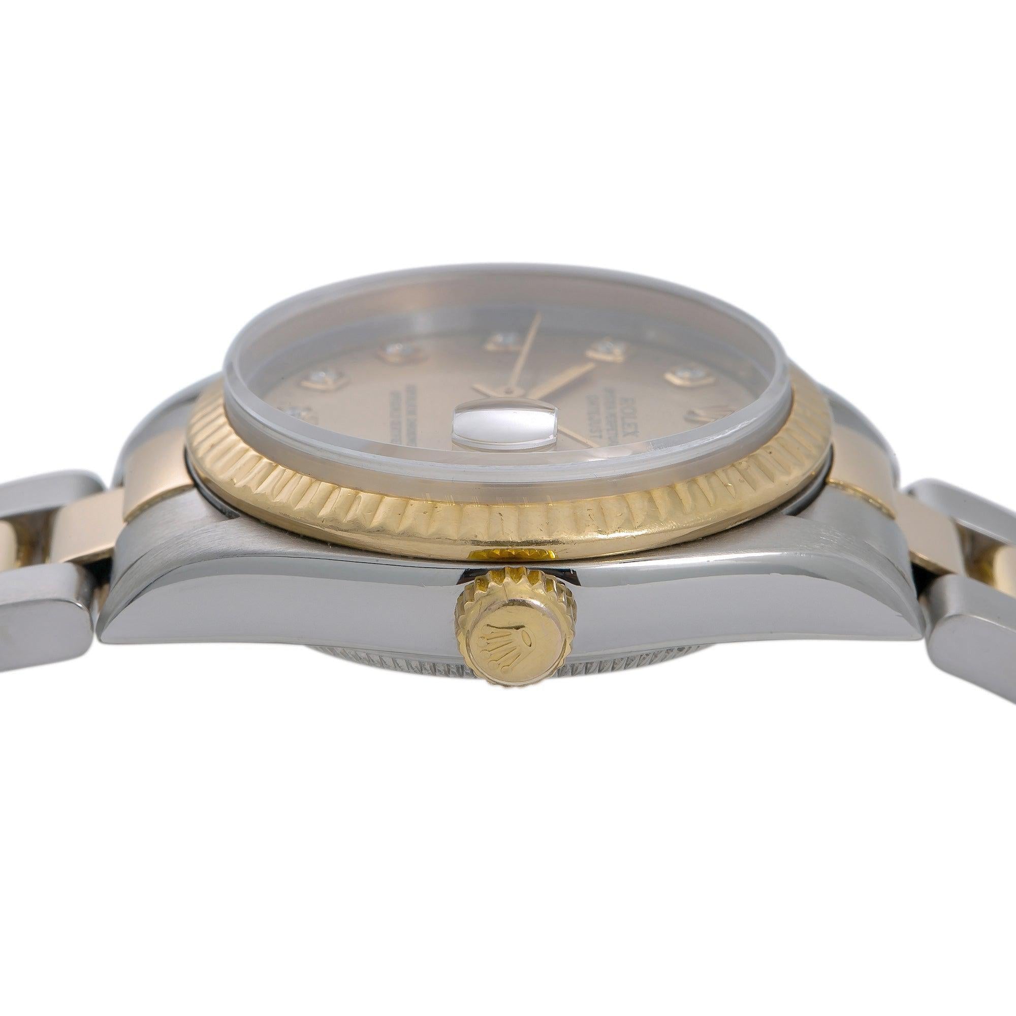 Rolex Datejust 31MM 6824 Champagne Diamond Dial Fluted Bezel Two Tone Yellow Gold Oyster Bracelet