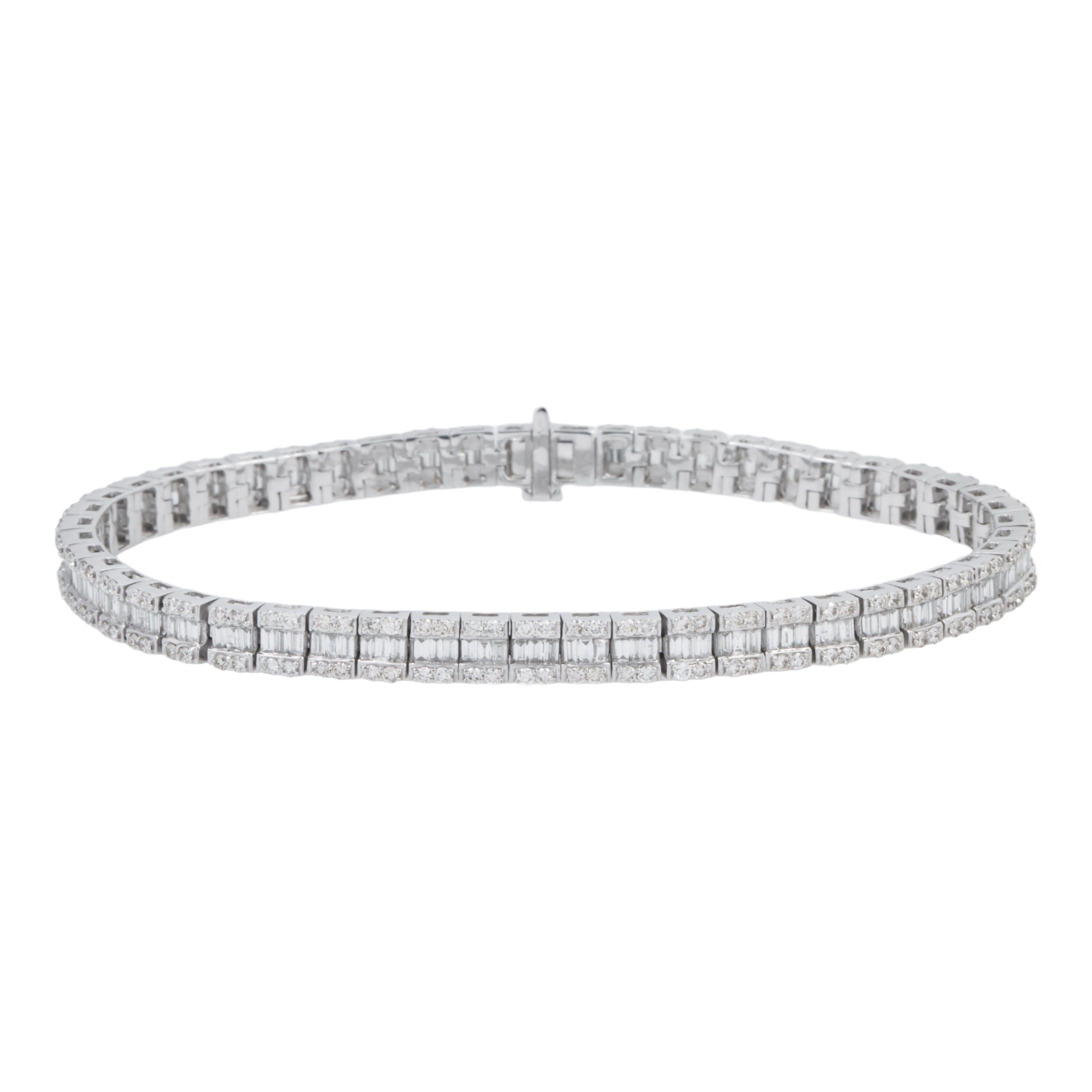 14K GOLD BAGUETTE AND ROUND DIAMONDS BRACELET 5.15 CT