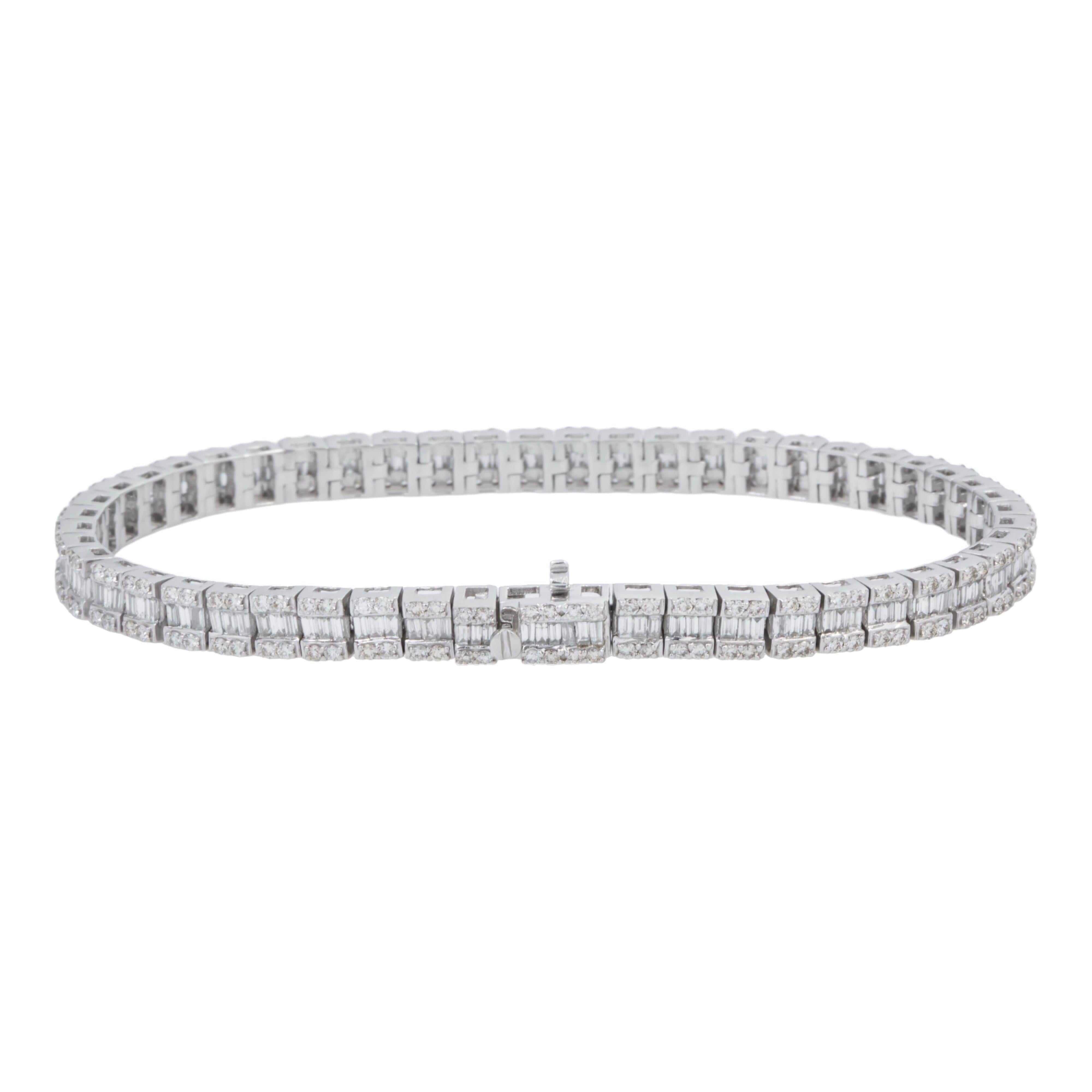 14K GOLD BAGUETTE AND ROUND DIAMONDS BRACELET 5.15 CT