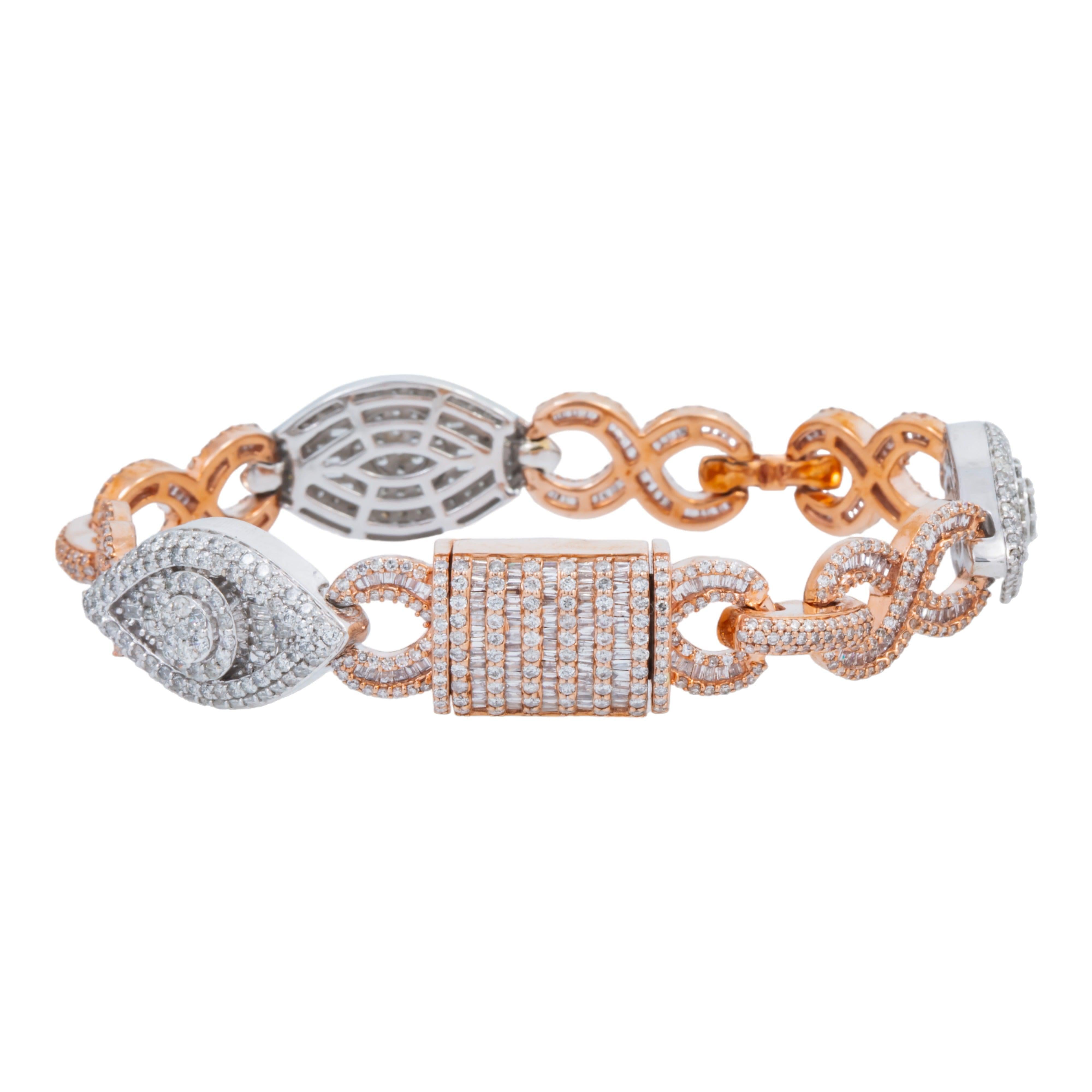 10K GOLD BAGUETTE AND ROUND DIAMONDS EVIL EYE INFINITY CHAIN BRACELET 9.68 CT