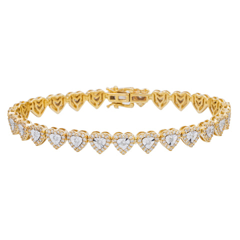 10K GOLD ROUND DIAMOND HEART CHAIN BRACELET 2.75 CT