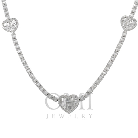 10K GOLD BAGUETTE AND ROUND DIAMOND HEART CHAIN 7.36 CT