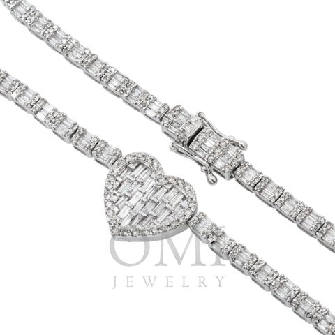 10K GOLD BAGUETTE AND ROUND DIAMOND HEART CHAIN 7.36 CT