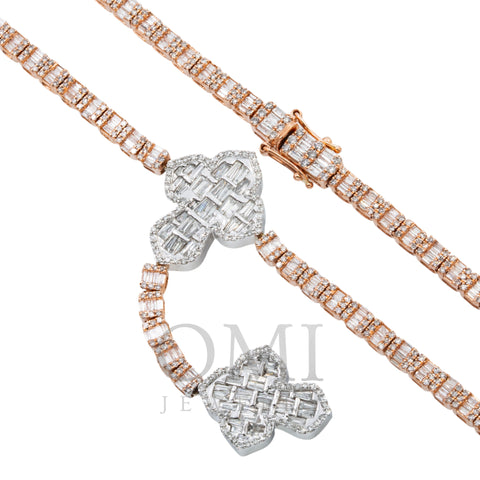10K GOLD TWO TONE BAGUETTE AND ROUND DIAMOND CROSS CHAIN 4.92 CT