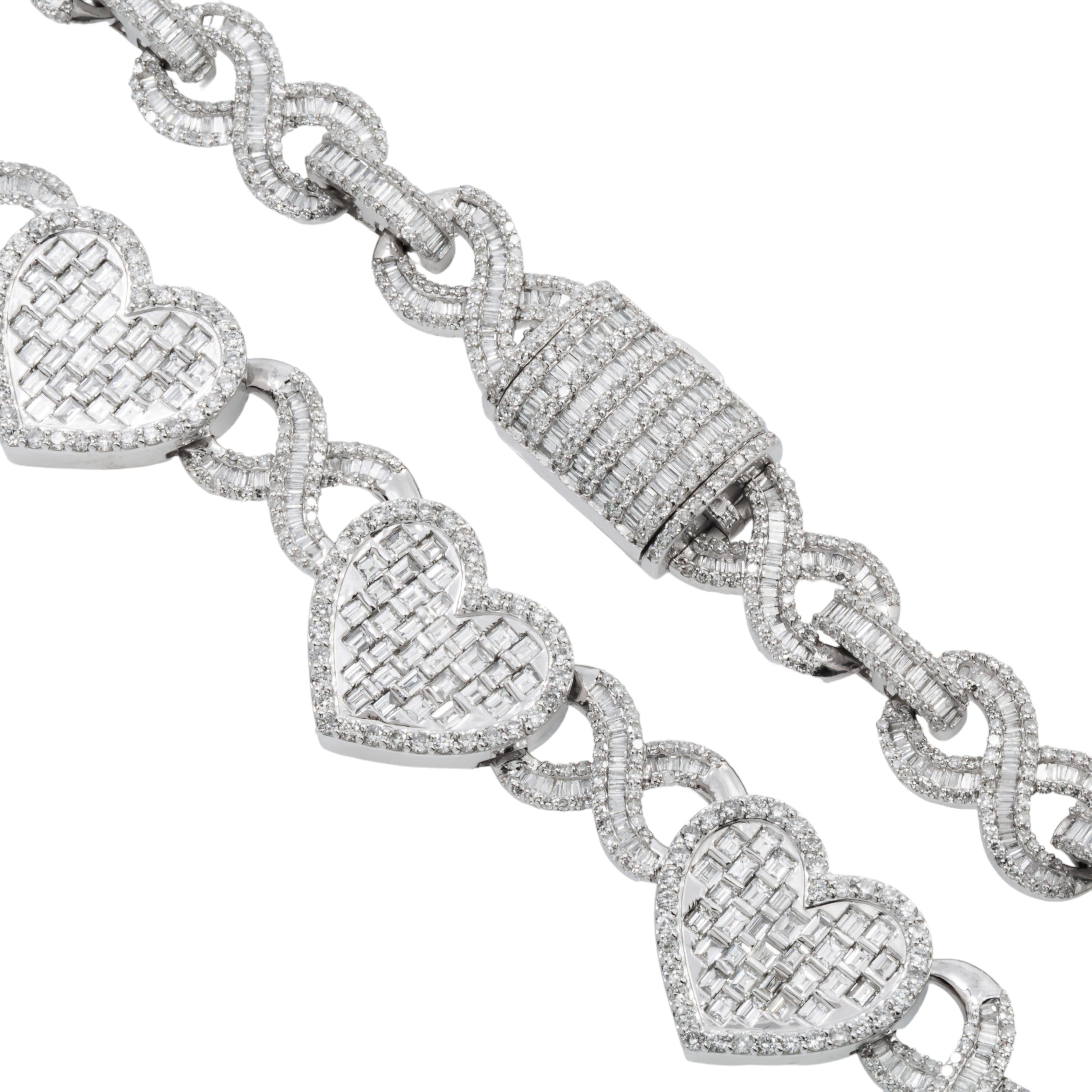 10K GOLD BAGUETTE AND ROUND DIAMOND HEART INFINITY LINK CHAIN 21.74 CT
