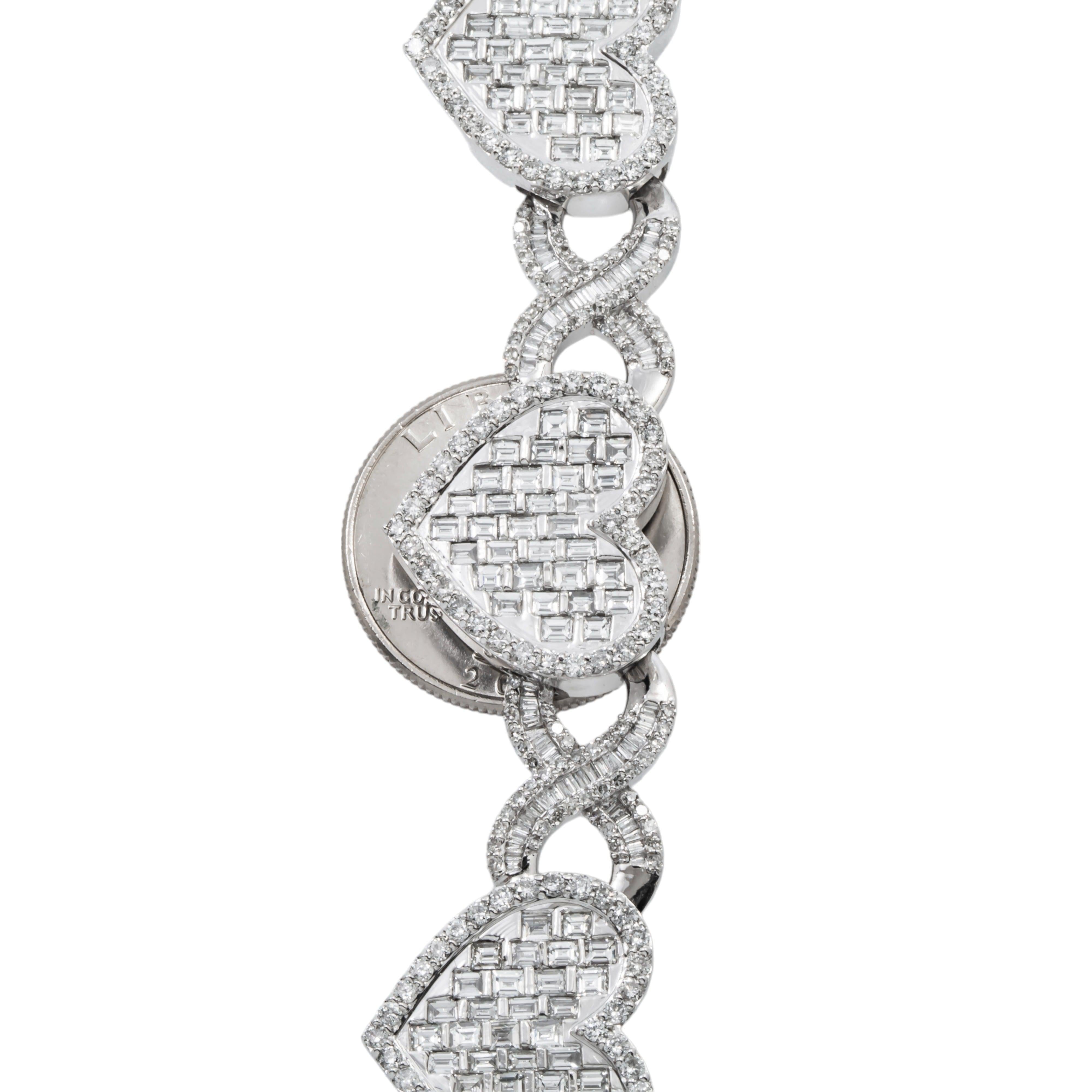 10K GOLD BAGUETTE AND ROUND DIAMOND HEART INFINITY LINK CHAIN 21.74 CT