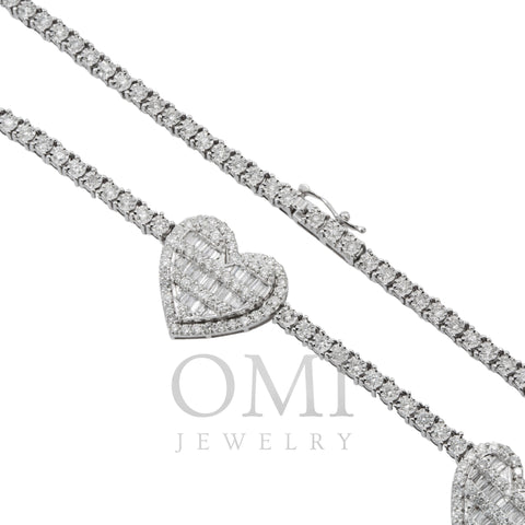 10K GOLD BAGUETTE AND ROUND DIAMOND HEART CHAIN 4.65 CT