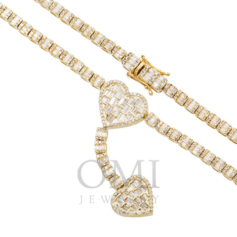10K GOLD BAGUETTE AND ROUND DIAMOND HEART CHAIN 7.95 CT