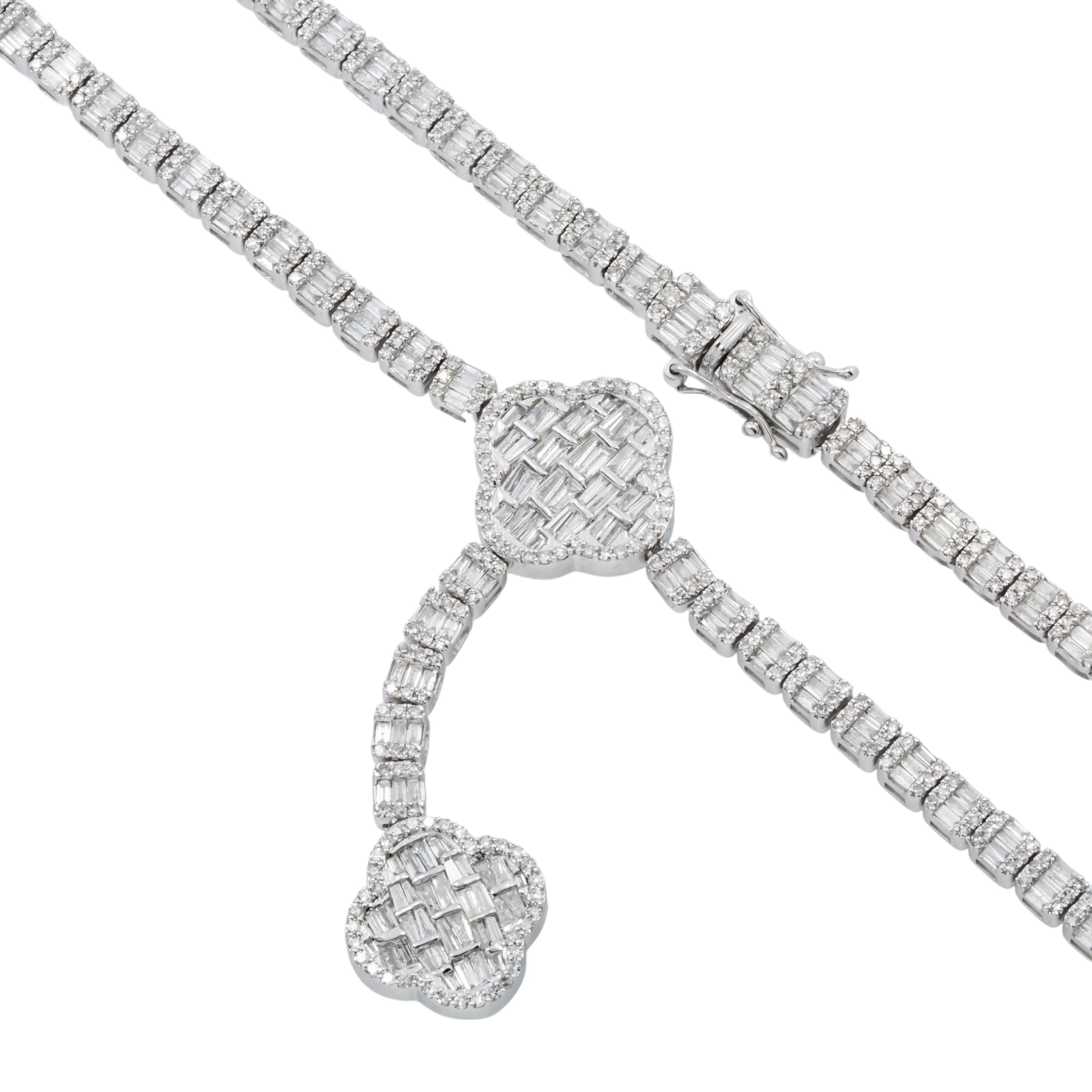 10K GOLD BAGUETTE AND ROUND DIAMOND CLOVER CHAIN 8.19 CT