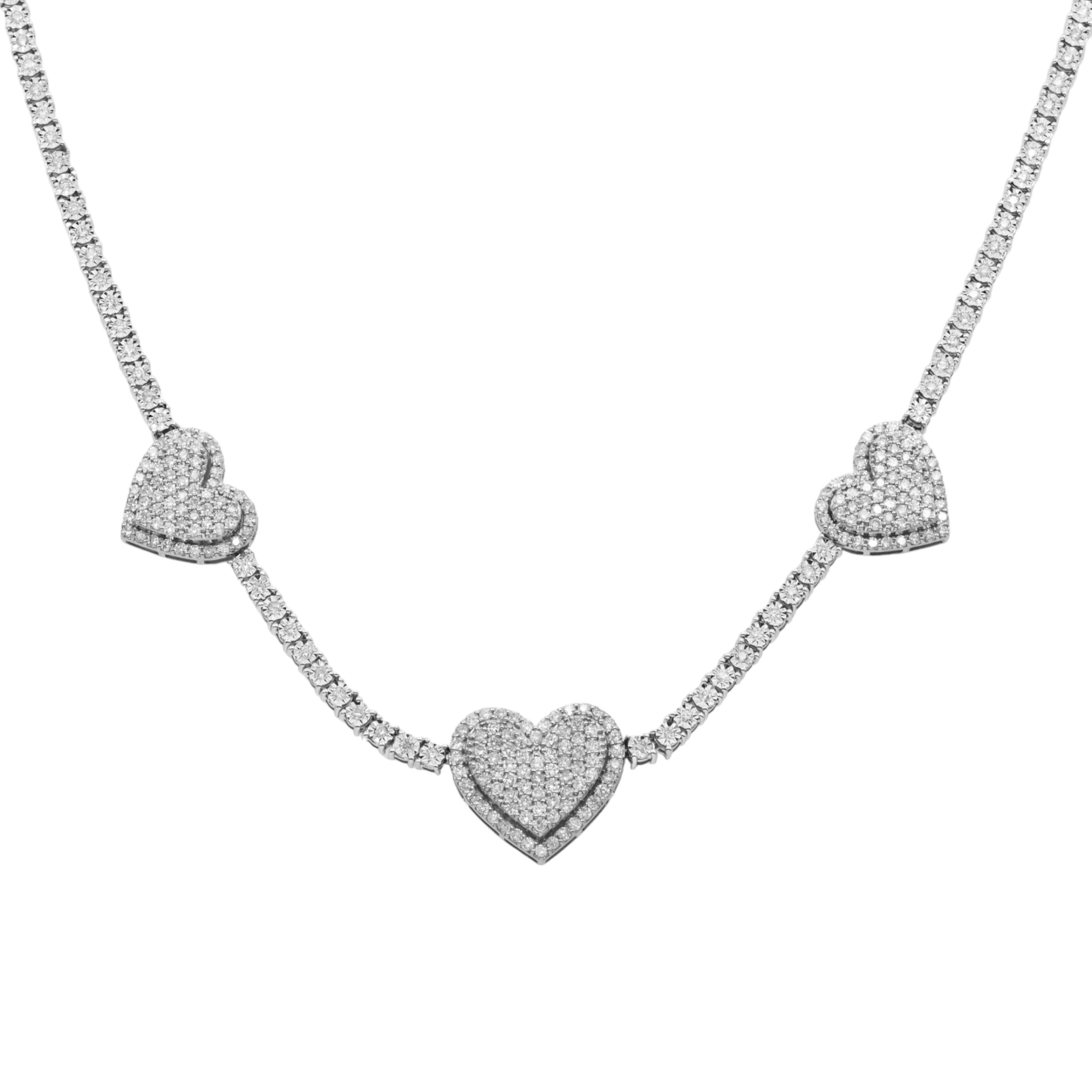 10K GOLD TWO TONE ROUND DIAMOND HEART CHAIN 3.75 CT