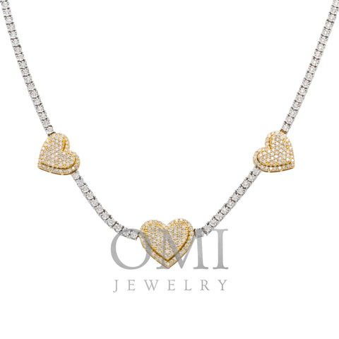 10K GOLD TWO TONE ROUND DIAMOND HEART CHAIN 3.75 CT