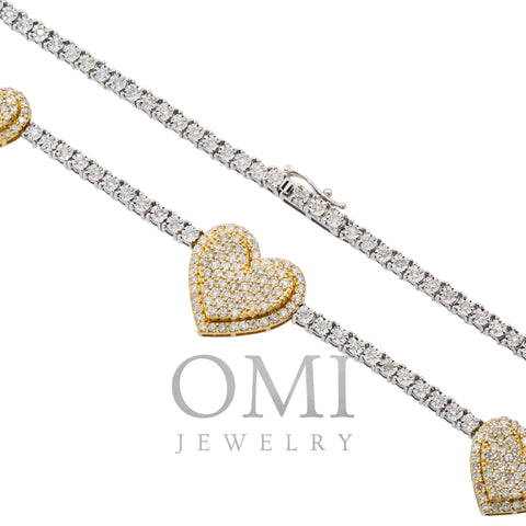 10K GOLD TWO TONE ROUND DIAMOND HEART CHAIN 3.75 CT