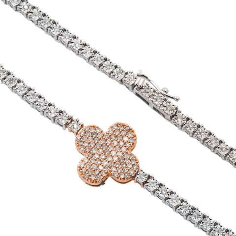 10K GOLD ROUND DIAMOND CLOVER CHAIN 3.50 CT