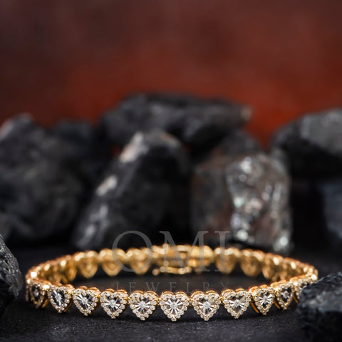 10K GOLD ROUND DIAMOND HEART CHAIN BRACELET 2.75 CT