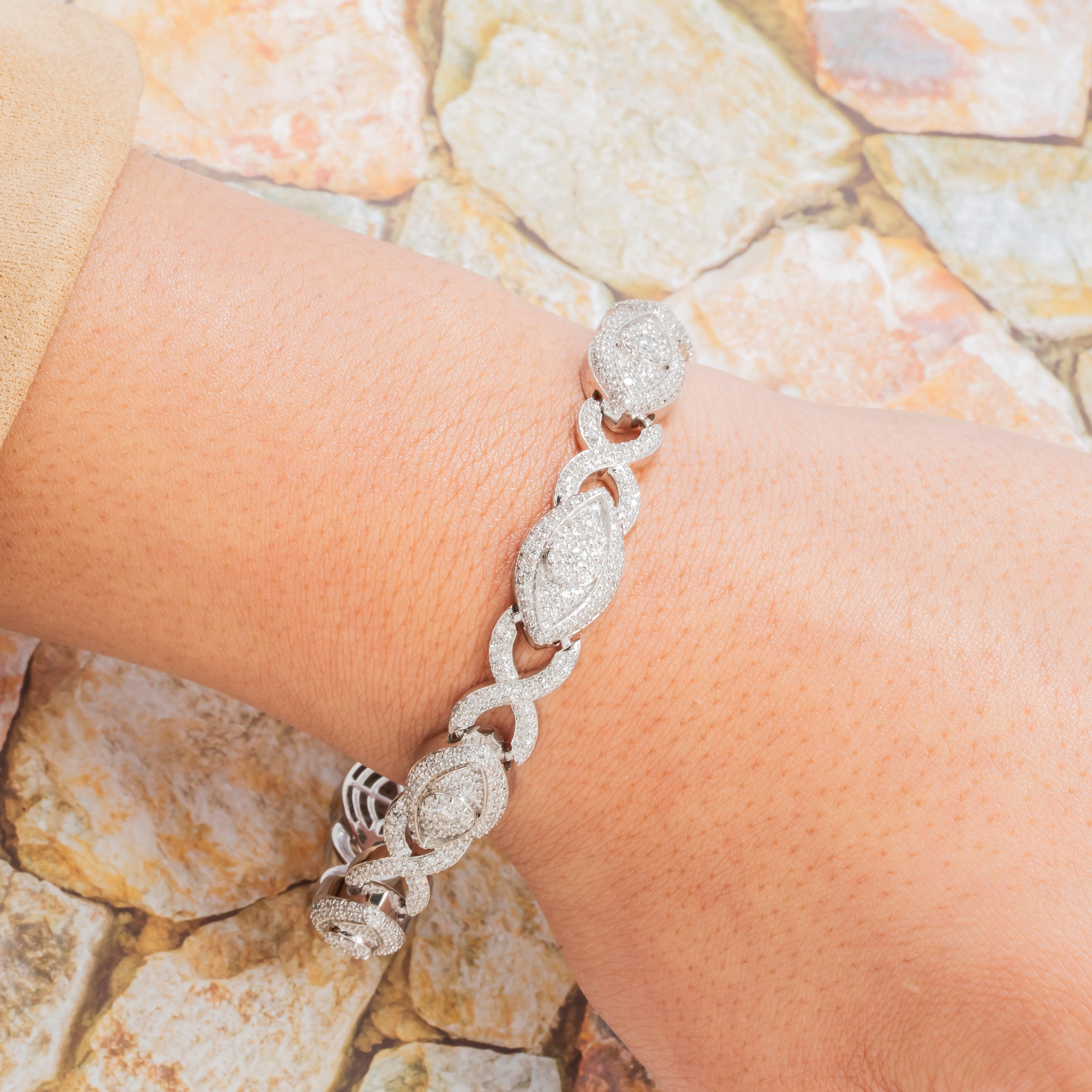 10K GOLD ROUND DIAMONDS EVIL EYE INFINITY CHAIN BRACELET 7.40 CT