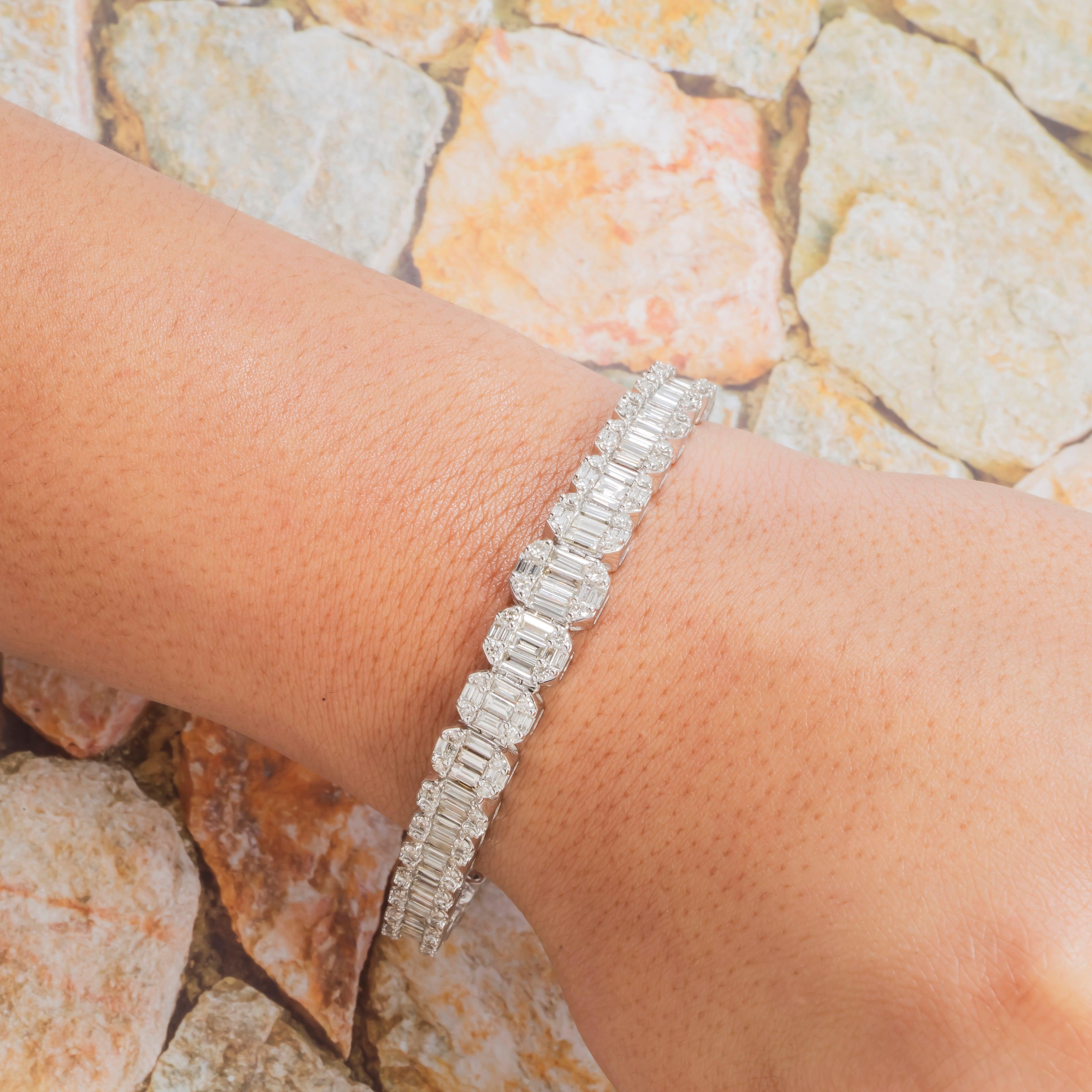 14K GOLD BAGUETTE DIAMONDS BRACELET 9.75 CT