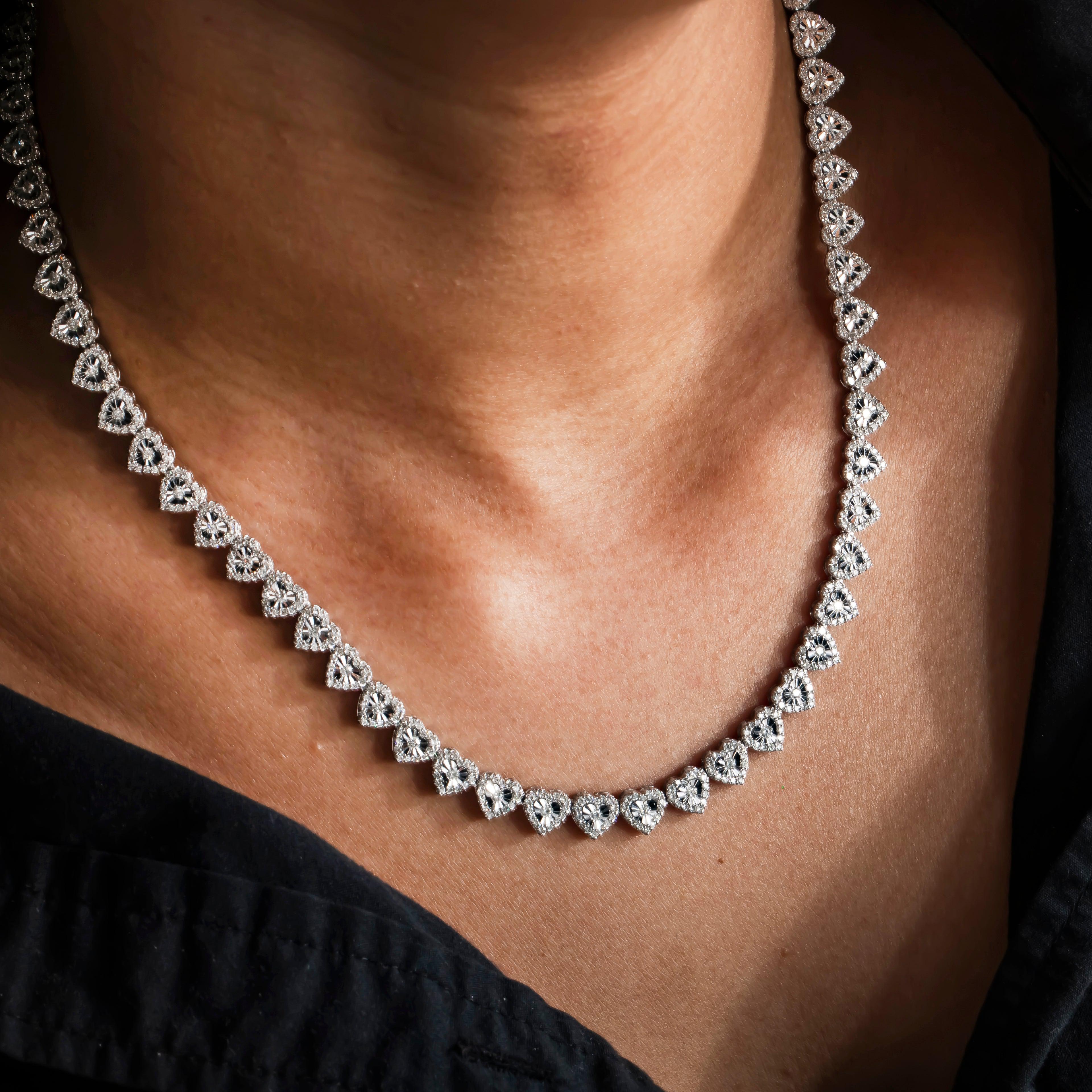 10K GOLD ROUND DIAMOND HEART CHAIN 7.00 CT
