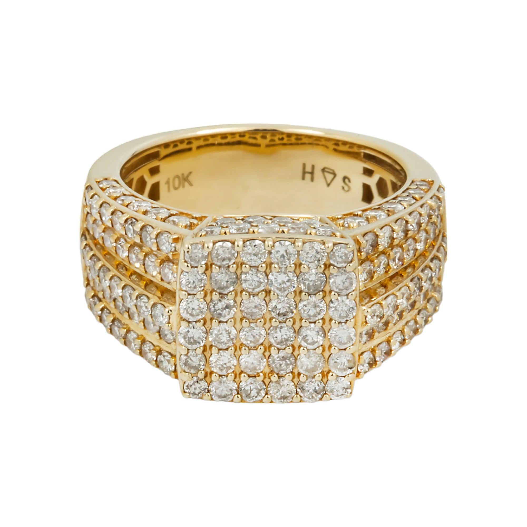10K GOLD ROUND DIAMOND SQUARE SHAPE STATEMENT RING 3.65 CT