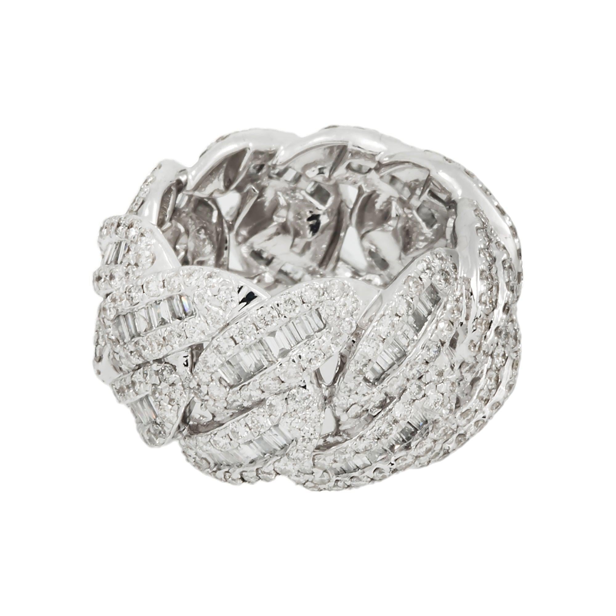 10K GOLD BAGUETTE AND ROUND DIAMOND CUBAN LINK RING 6.00 CT