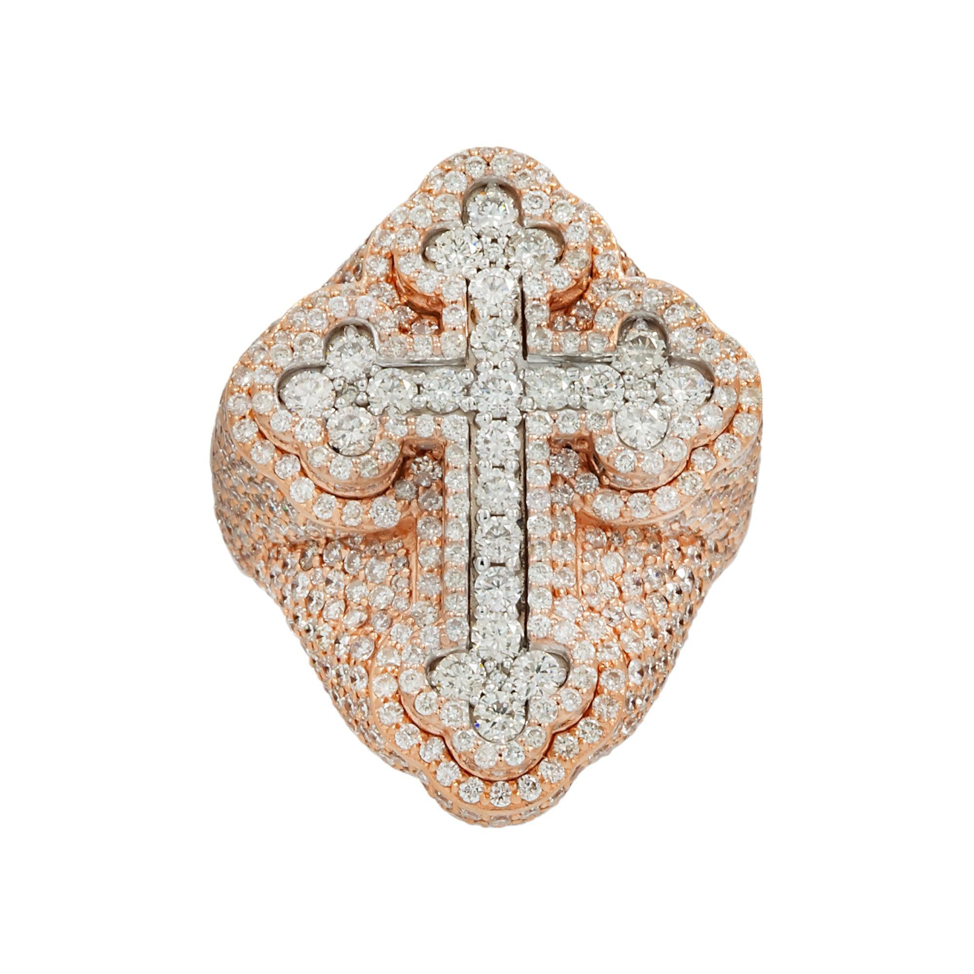 14K GOLD ROUND DIAMOND CROSS STATEMENT RING 5.65 CT