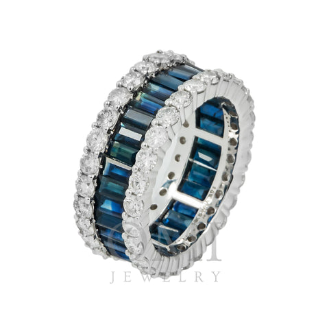 14K GOLD ROUND AND BAGUETTE DIAMOND AND SAPPHIRE GEMSTONE BAND RING 8.60 CTW