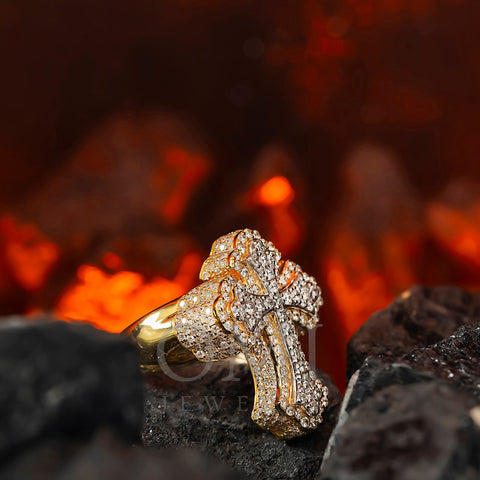 14K GOLD ROUND DIAMOND CROSS STATEMENT RING 3.60 CT