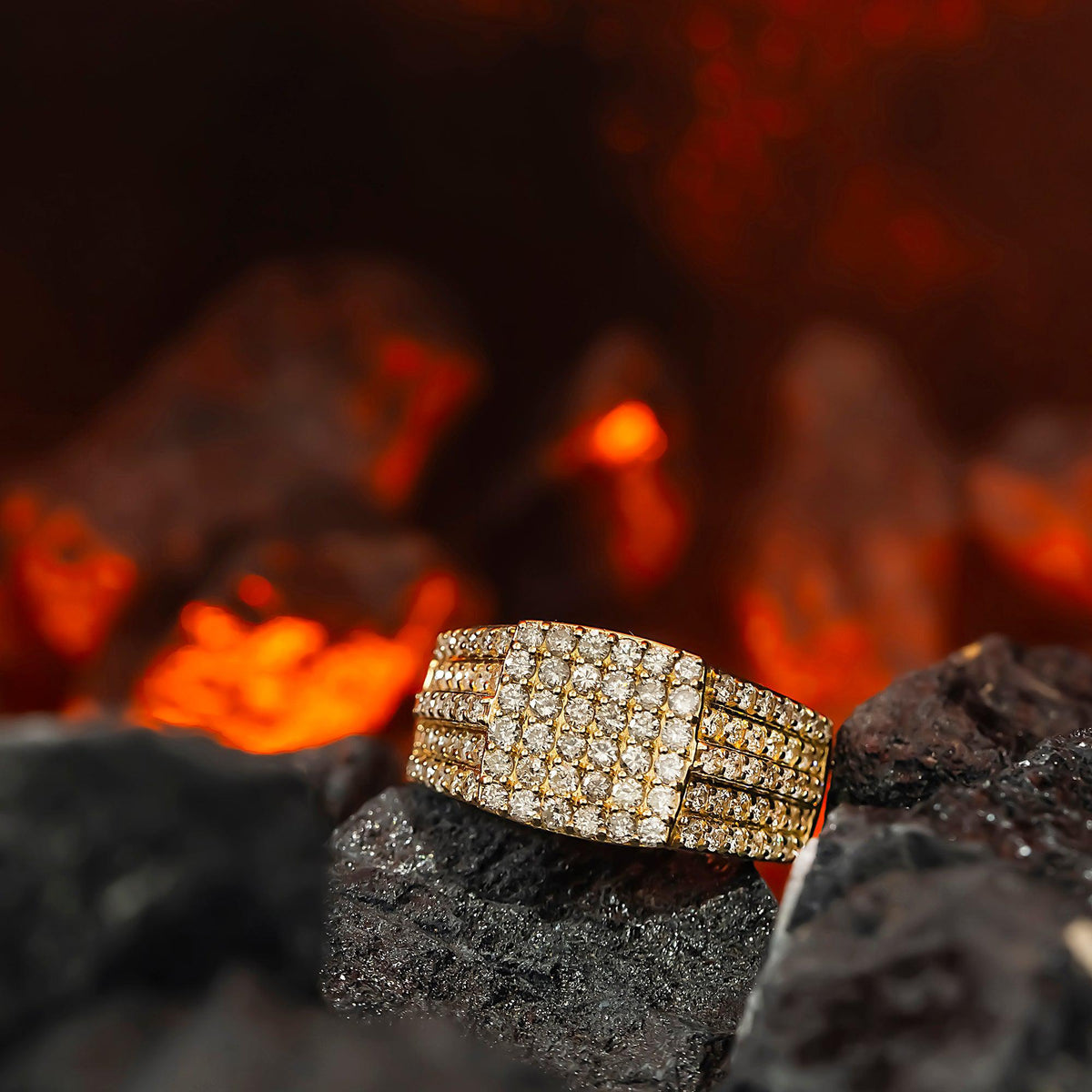 10K GOLD ROUND DIAMOND SQUARE SHAPE STATEMENT RING 3.65 CT
