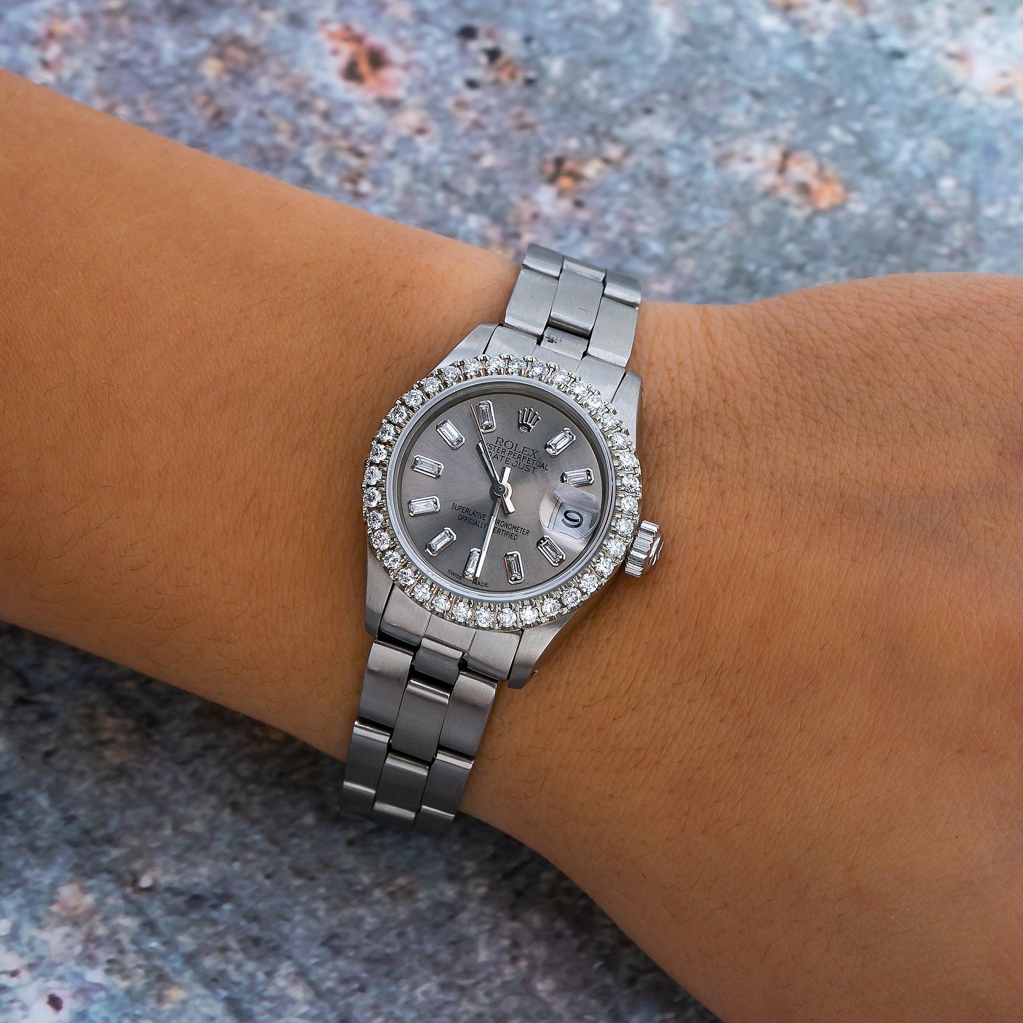 Rolex Datejust 26MM 69160 Slate Gray Diamond Dial Diamond Bezel Stainless Steel Oyster Bracelet