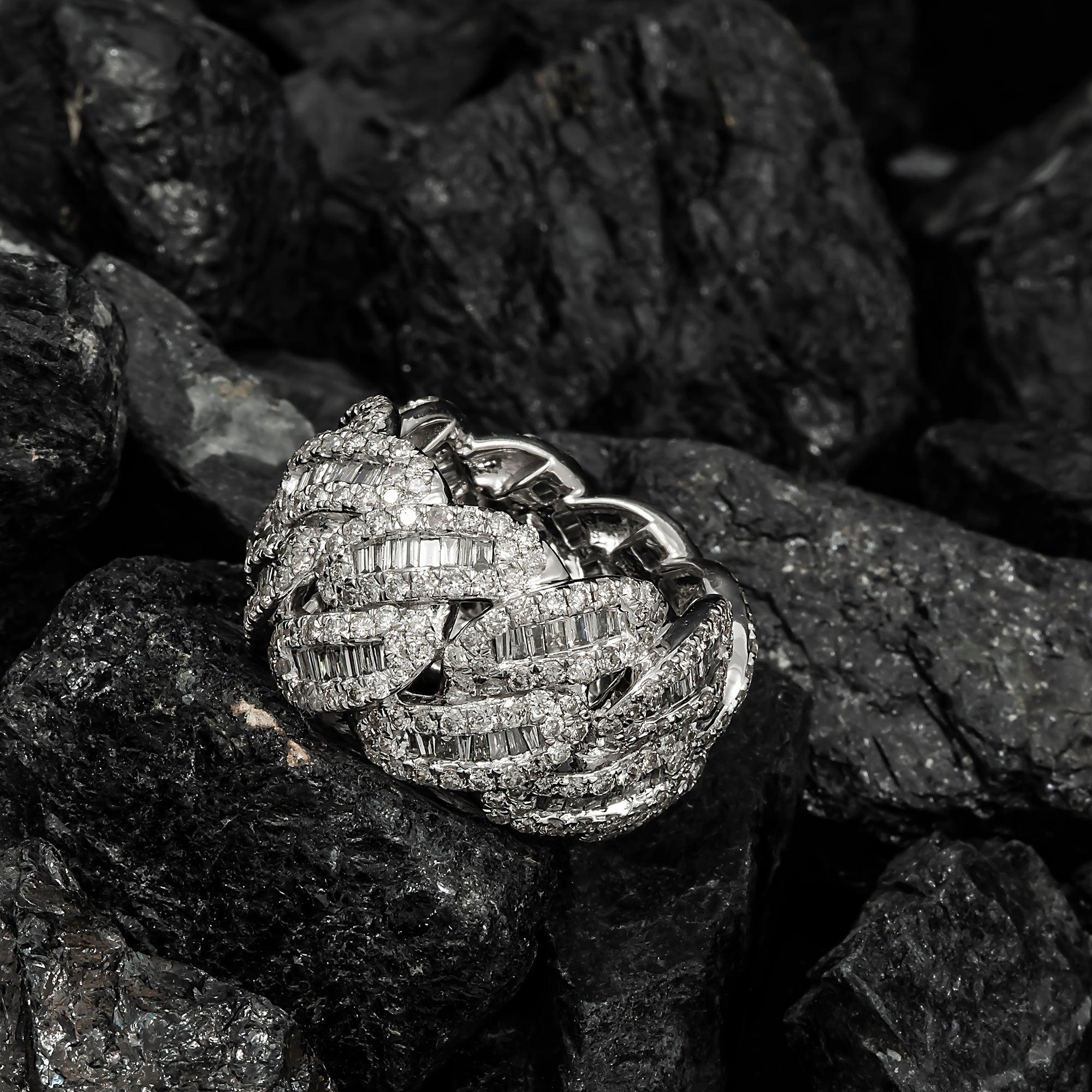 10K GOLD BAGUETTE AND ROUND DIAMOND CUBAN LINK RING 6.00 CT