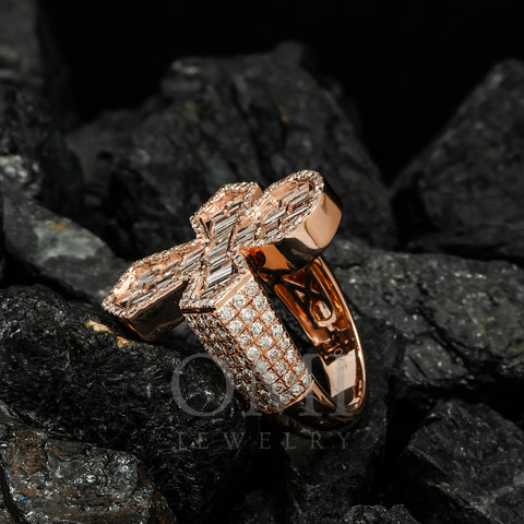 10K GOLD BAGUETTE AND ROUND DIAMOND ANKH RING 3.00 CT