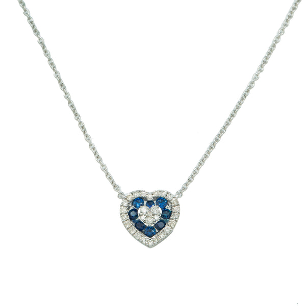 Peora Created Blue Sapphire Heart Pendant - 2.50 Carat With Diamonds In 14K White Gold - View #3