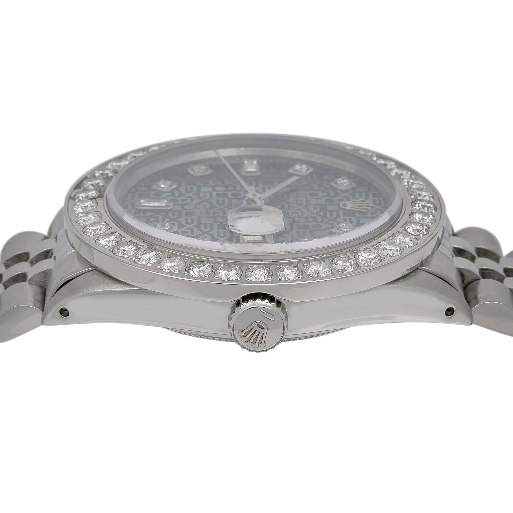 Rolex Datejust 36MM 16014 Blue Pattern Diamond Dial Diamond Bezel Stainless Steel Jubilee Bracelet
