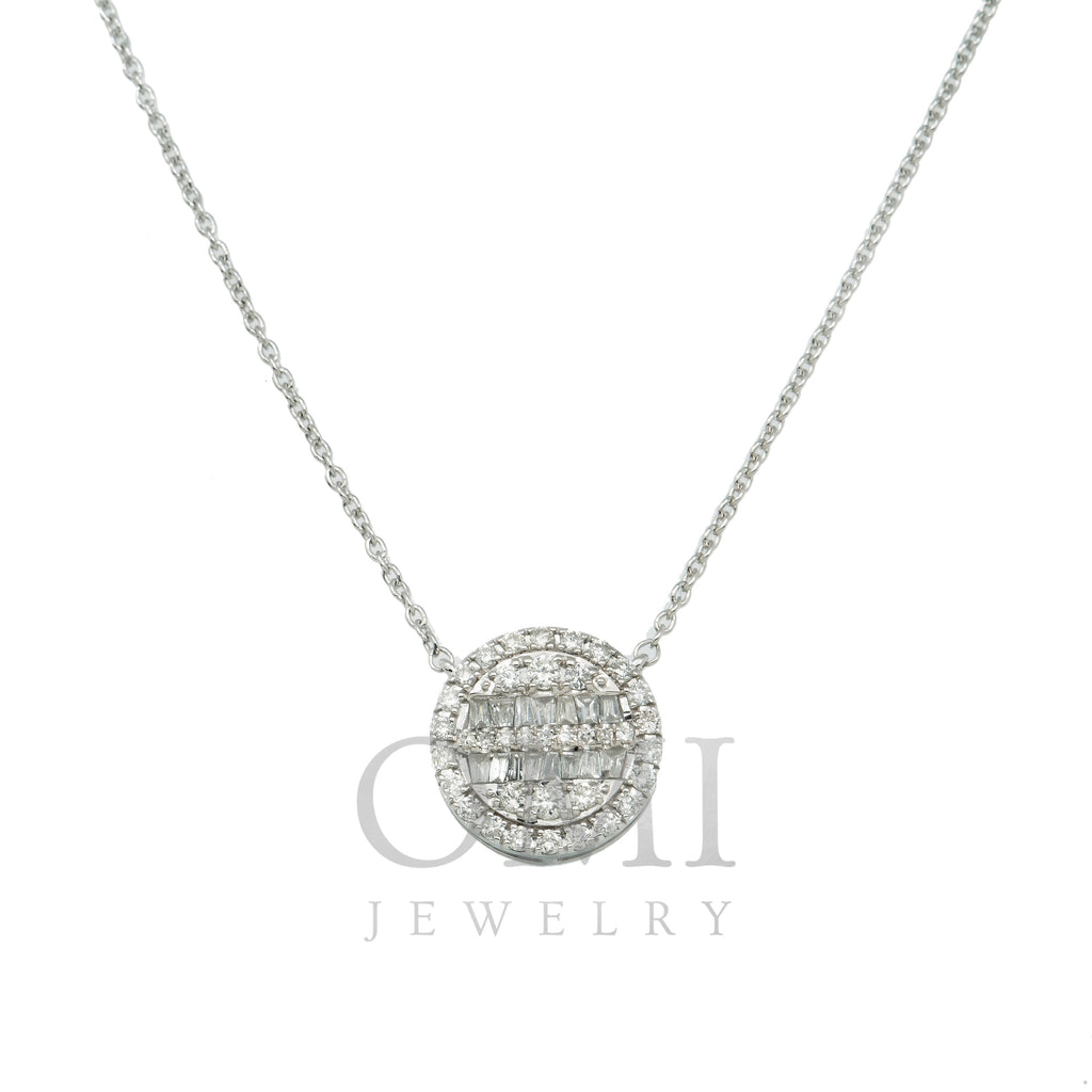 14K GOLD BAGUETTE AND ROUND DIAMOND CIRCLE NECKLACE 0.59 CT