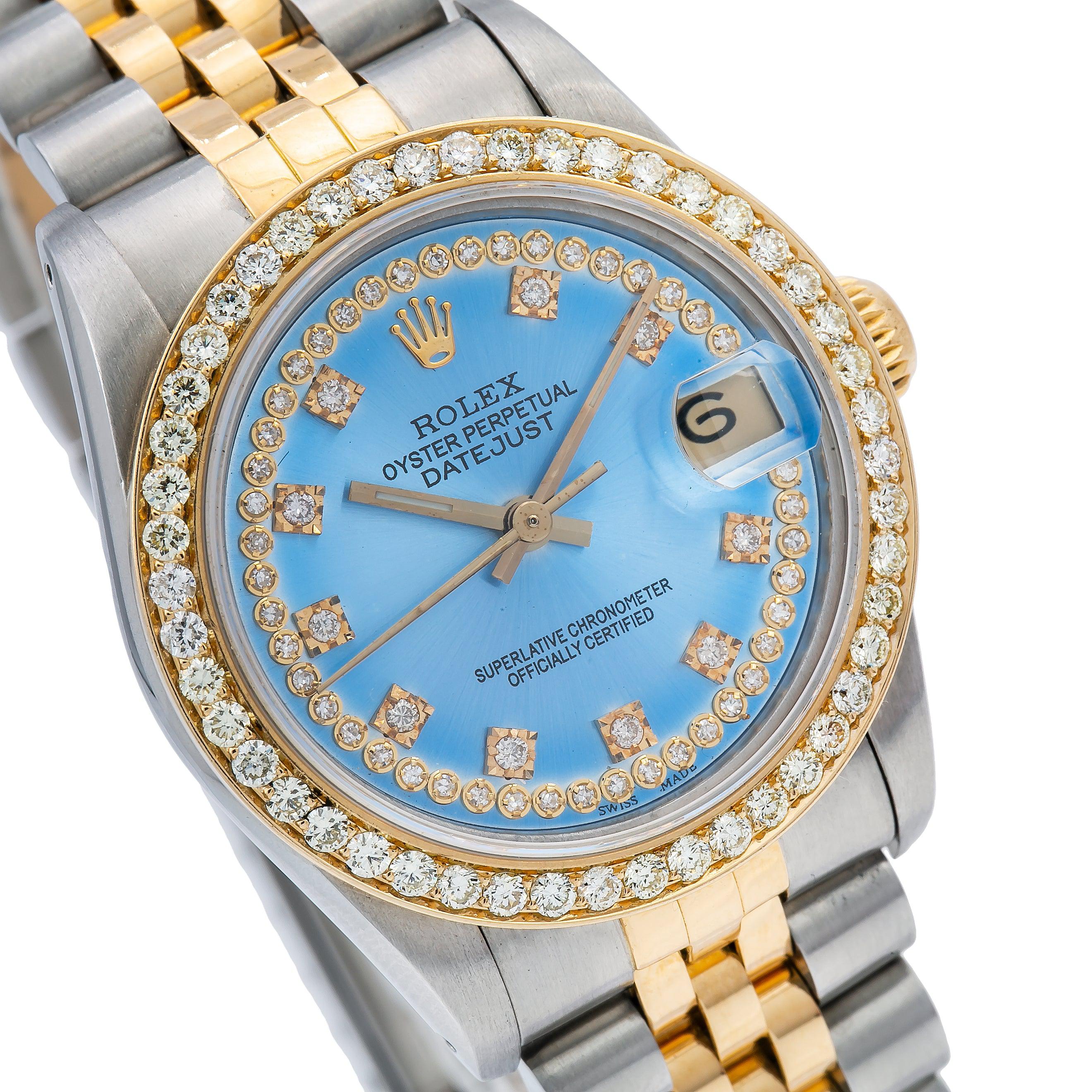 Rolex Datejust 31MM 6824 Blue Diamond Dial Diamond Bezel Two Tone Yellow Gold Jubilee Bracelet 1.05ct