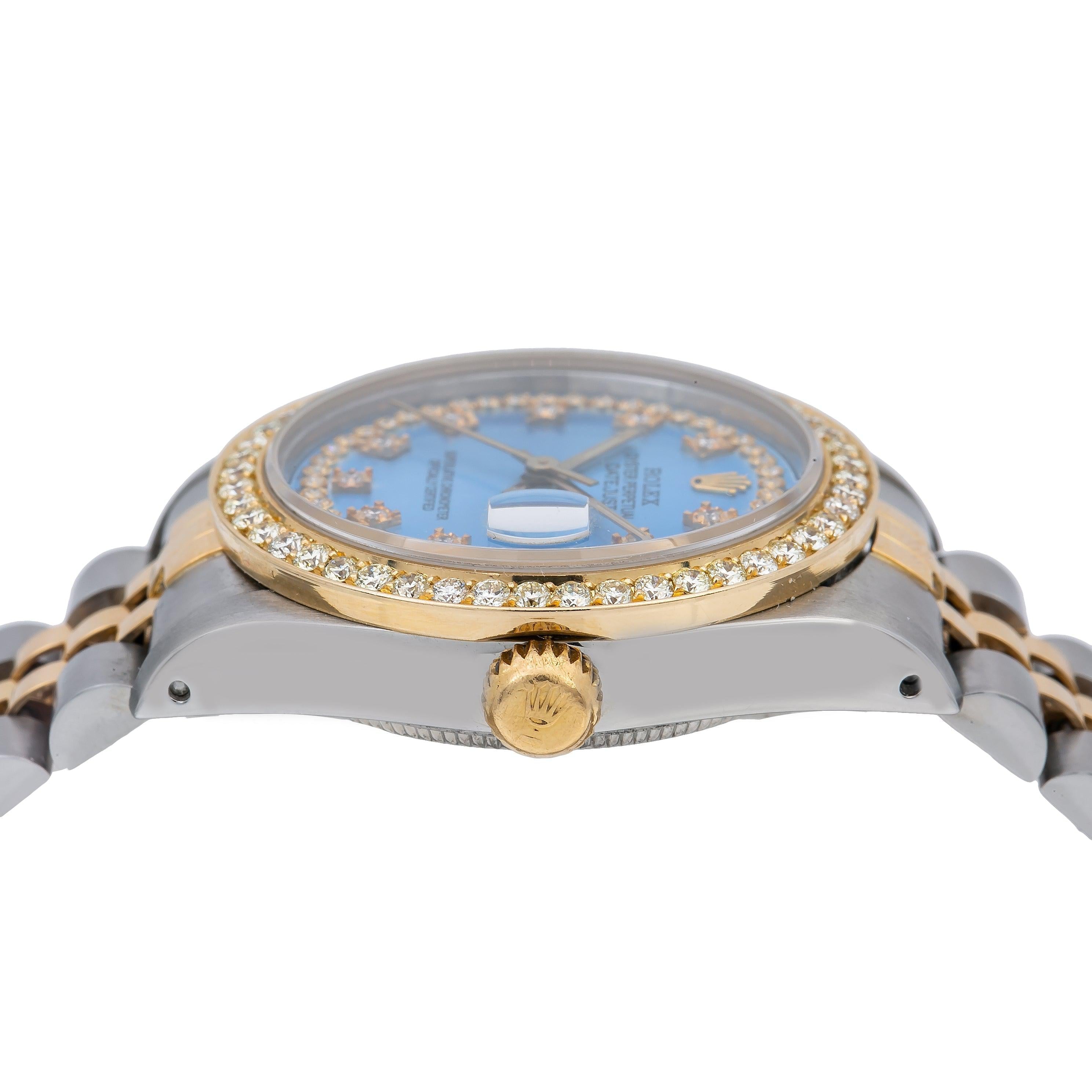 Rolex Datejust 31MM 6824 Blue Diamond Dial Diamond Bezel Two Tone Yellow Gold Jubilee Bracelet 1.05ct