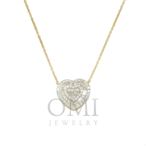 14K GOLD BAGUETTE AND ROUND DIAMOND HEART NECKLACE 0.63 CT