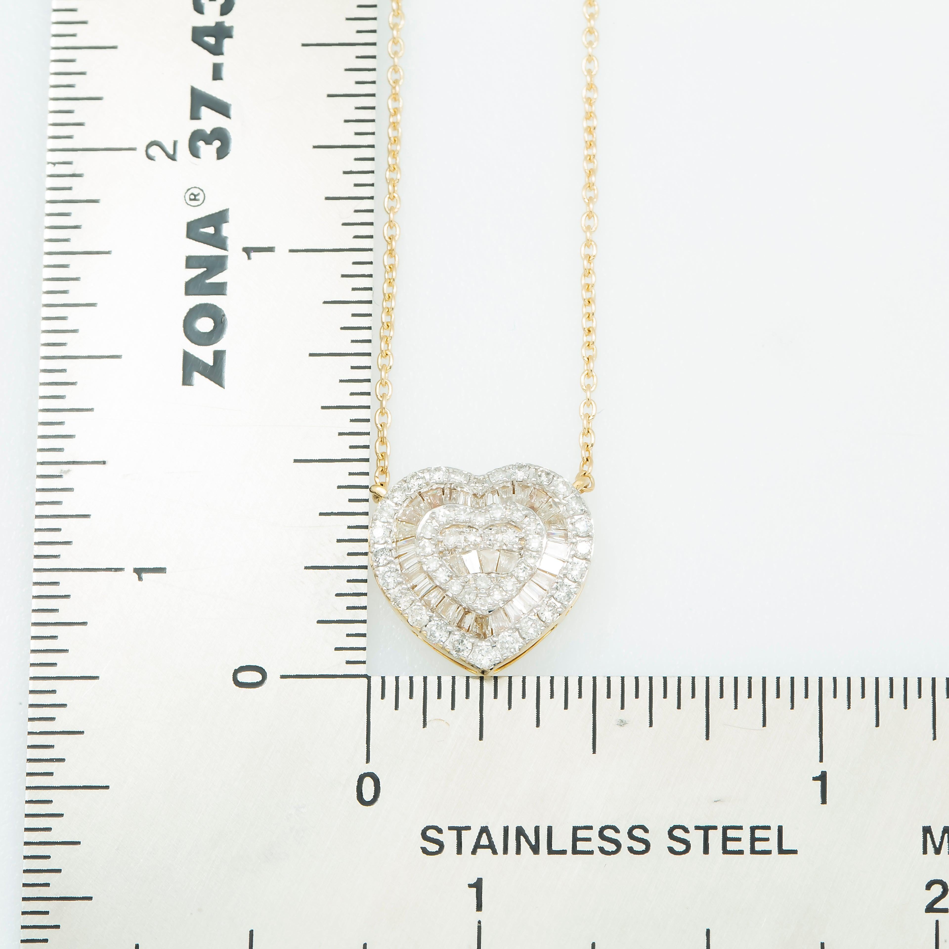 14K GOLD BAGUETTE AND ROUND DIAMOND HEART NECKLACE 0.63 CT