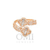 14K GOLD BAGUETTE AND ROUND DIAMOND CLOVER WRAP RING 0.90 CT