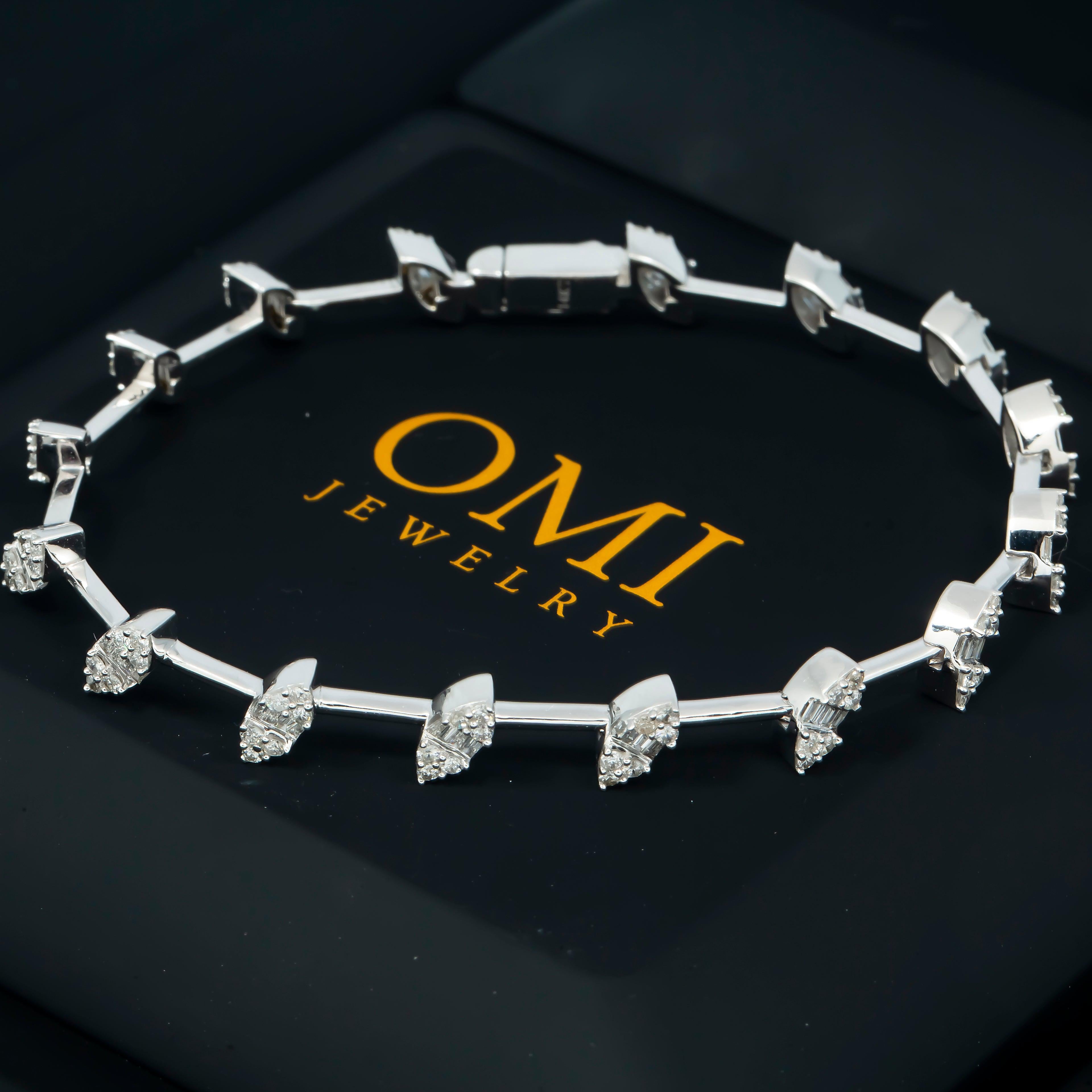 14K GOLD BAGUETTE AND ROUND DIAMONDS BRACELET 2.14 CT