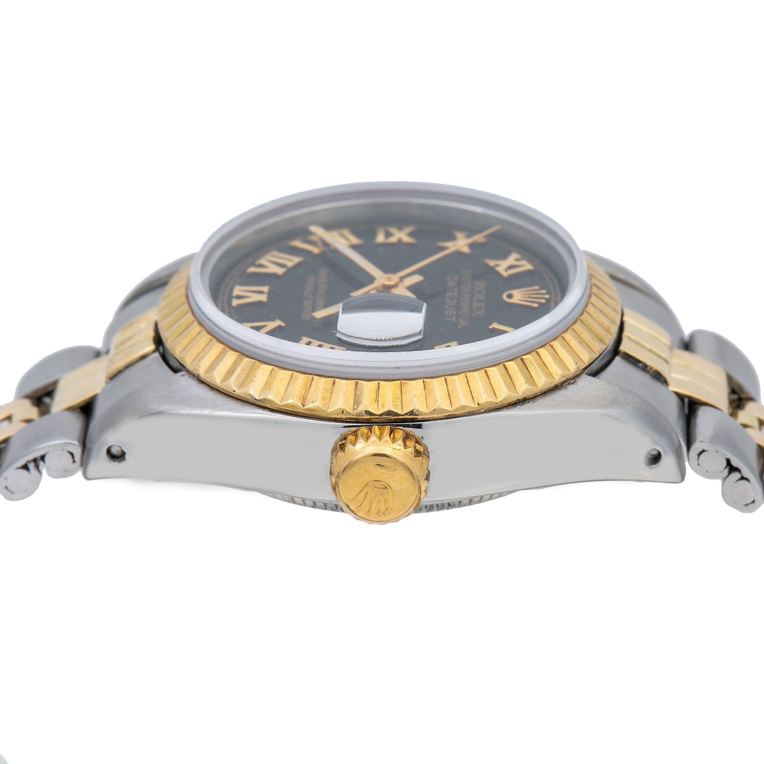 Rolex Datejust 26MM 69173 Black Roman Dial Fluted Bezel Two Tone Yellow Gold Jubilee Bracelet
